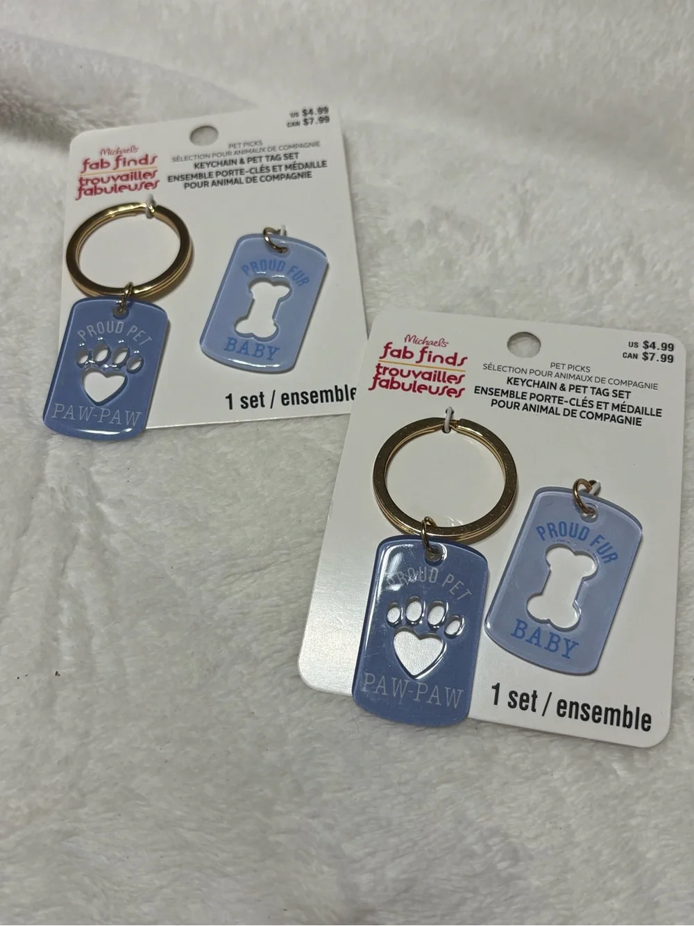 2 Proud Pet Baby Paw Keychain Sets - Light Blue
